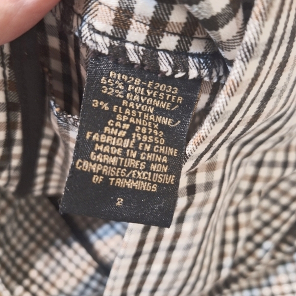 Renuar size 2 R1928 Woven Pant cream brown black plaid slim pull-on pants - Picture 3 of 6